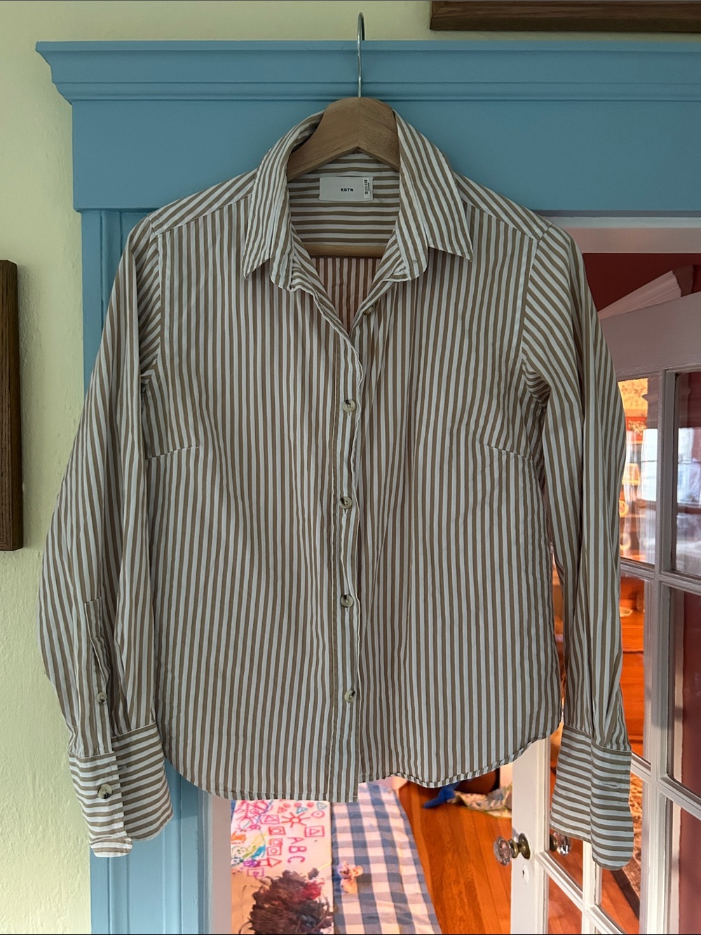 KOTN Cream/Tan and White Striped Button-Down Shirt